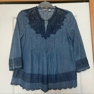 Holding Horses Denim Embroidered Blouse